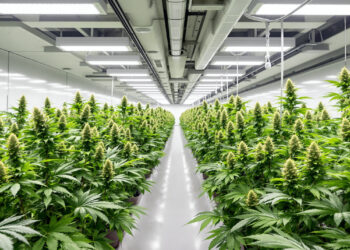 Professioneller Indoor-Cannabis-Anbau mit LED-Beleuchtung und automatisierter Bewässerung