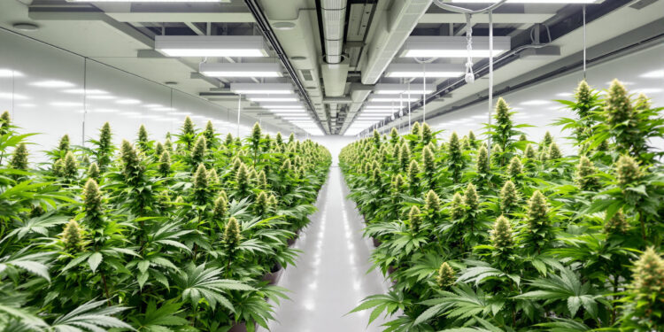 Professioneller Indoor-Cannabis-Anbau mit LED-Beleuchtung und automatisierter Bewässerung
