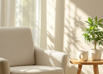 Ruhiger Therapieraum mit natürlichem Licht und Cannabispflanze