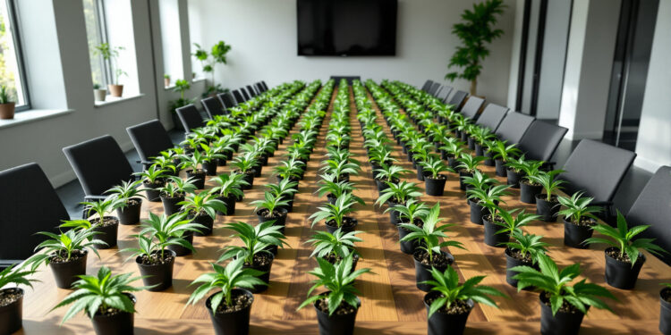 Über 100 junge Cannabis-Setzlinge symbolisieren Anbauvereinigungen