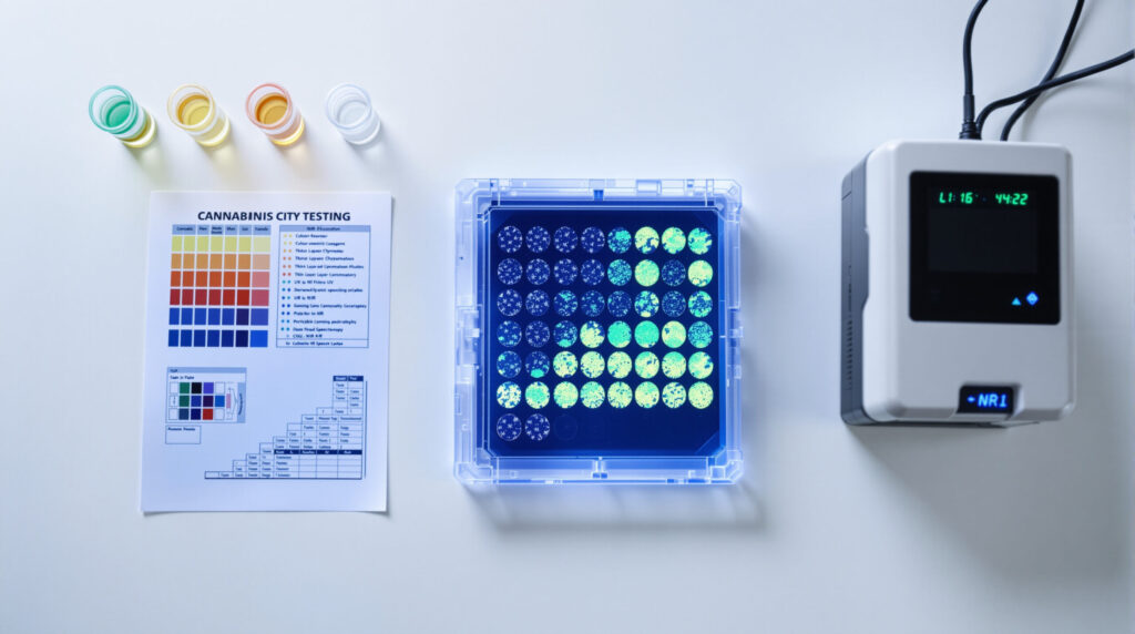 Vergleich dreier THC-Messmethoden: Farbtest, Dünnschichtchromatographie, NIR-Spektroskopie