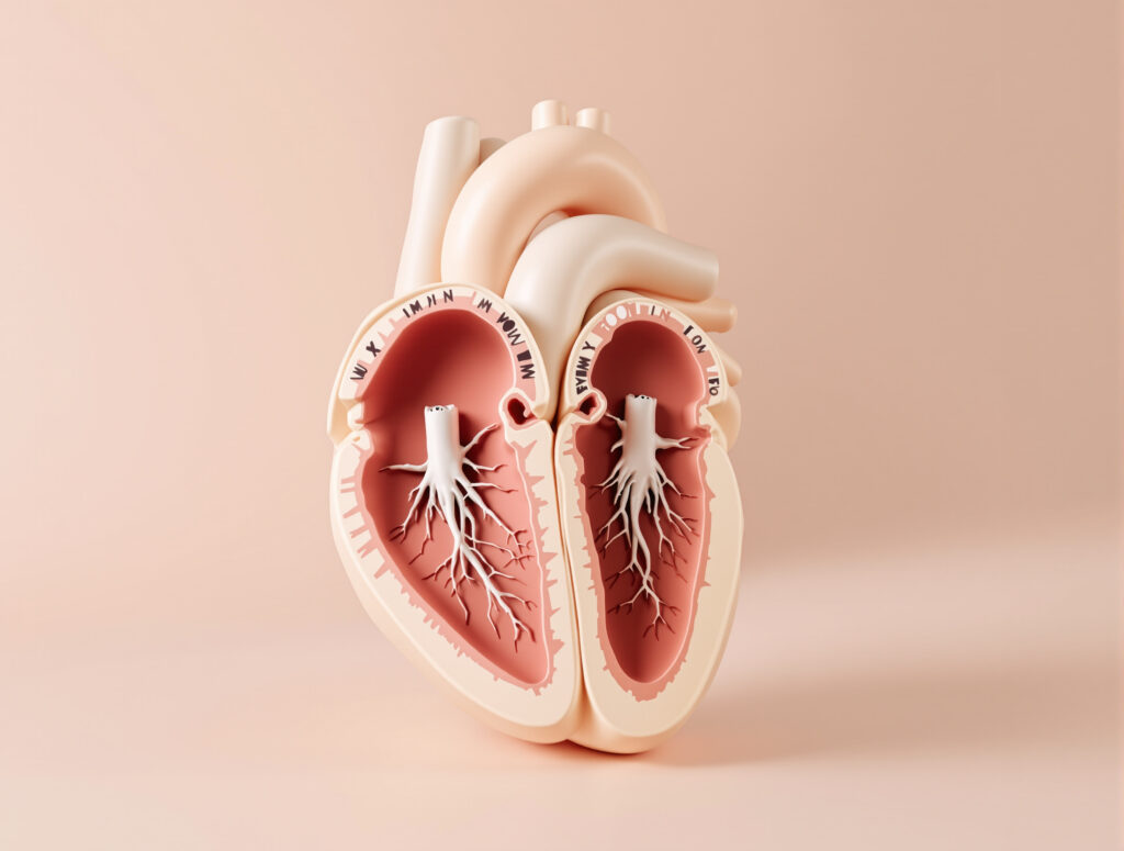 Anatomisches Herzmodell im Querschnitt mit Vorhöfen und Kammern