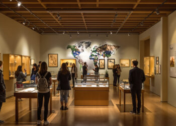 Ausstellungsraum im Hanf Museum Berlin mit Besuchern von hinten