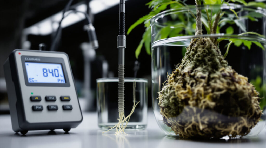 EC- und pH-Messung in Nährlösung für Cannabis-Anbau mit Präzisionsinstrumenten