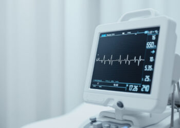 EKG-Monitor mit Herzrhythmus-Kurve in klinischer Umgebung