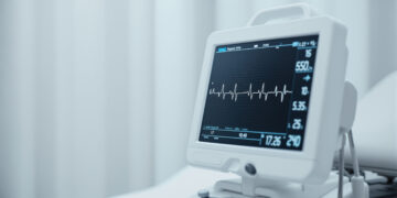 EKG-Monitor mit Herzrhythmus-Kurve in klinischer Umgebung