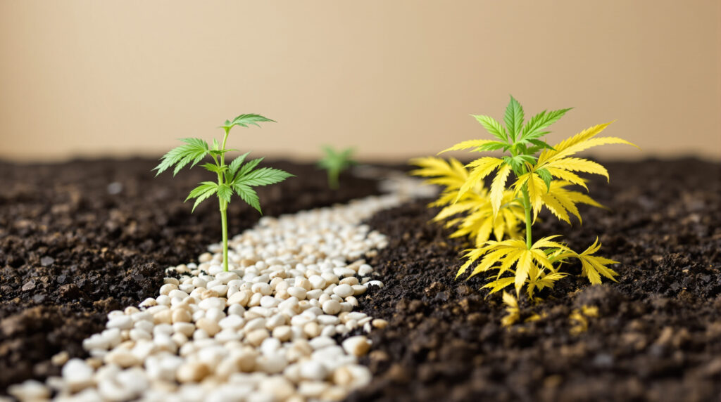 Gesunde und beeinträchtigte Cannabis-Pflanzen als Metapher für Konsumfolgen