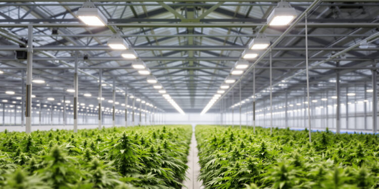 Gewächshaus-Innenansicht einer niederländischen Cannabis-Anbauanlage