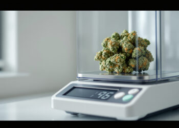 Laborwaage mit Cannabis-Blüten zur Erfassung von Importmengen