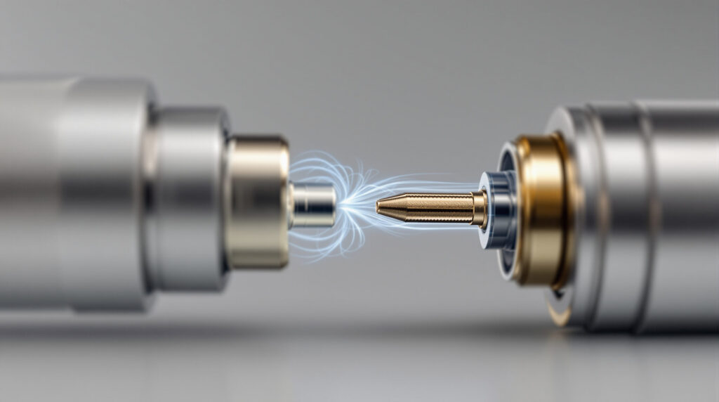 Makroaufnahme der Kontaktstelle zwischen Cartridge und Akku