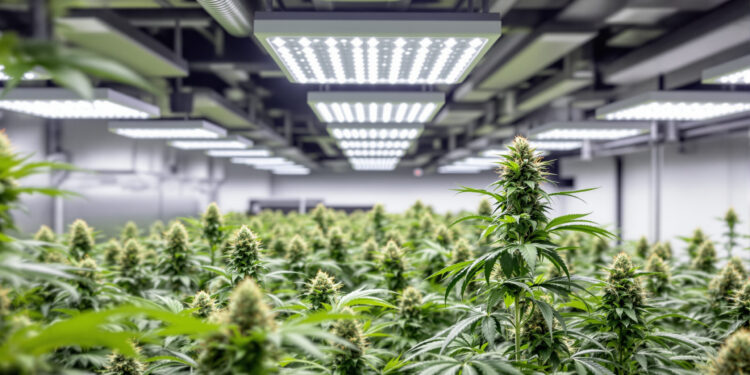 Professionelle Indoor-Cannabis-Anbauanlage mit LED-Beleuchtung