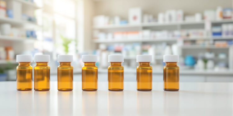 Rezeptmedikamente in einer britischen Apotheke