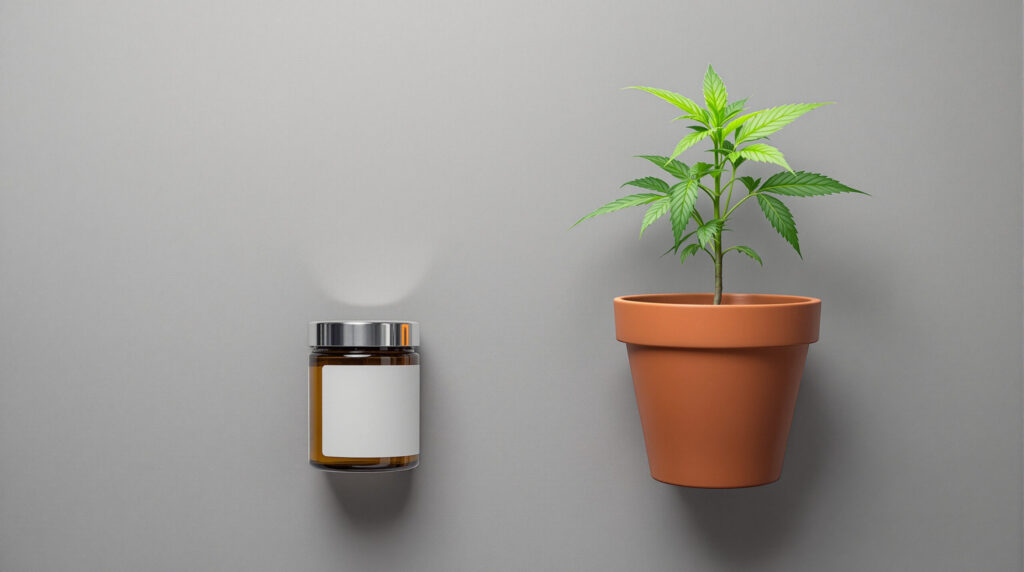 Symbolischer Vergleich kommerzieller und privater Cannabismodelle
