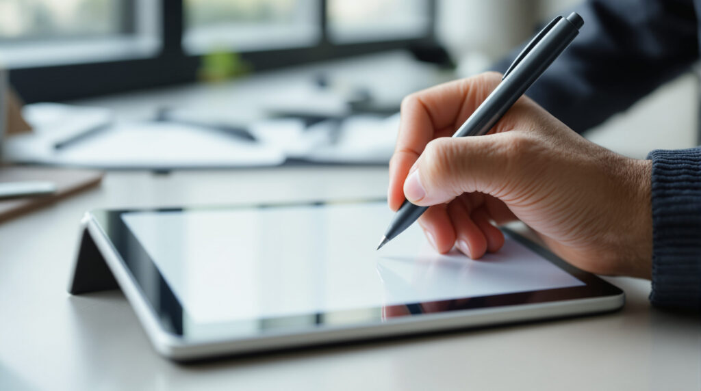 Wissenschaftliche Auswertungsarbeit mit Notizen und Recherchematerialien