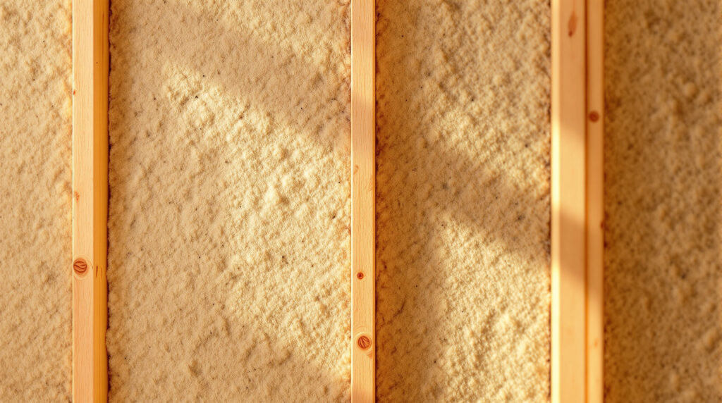 Hanfdämmung zwischen Holzständern in einem ökologischen Bauprojekt