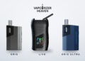 Die Wolkenkraft-Vaporizer ÄRIS, LIVE und ÄRIS Ultra nebeneinander, mit Vaporizerheaven-Logo