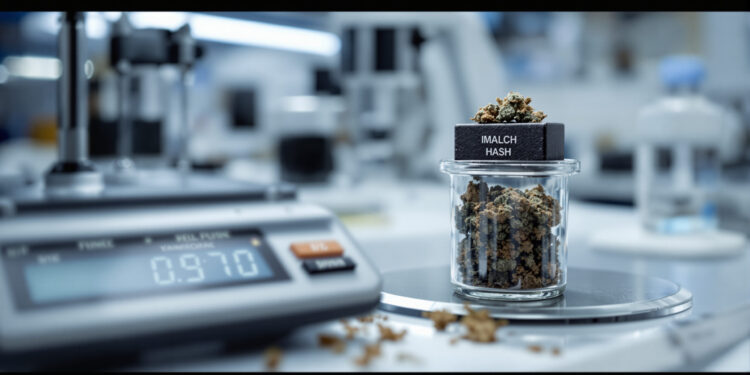 Laborwaage mit Cannabis-Proben zur forensischen Mengenbestimmung