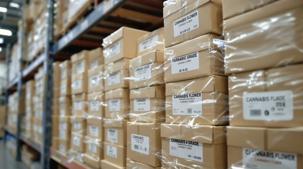 Lagerbestand pharmazeutischer Cannabisblüten in neutraler Verpackung