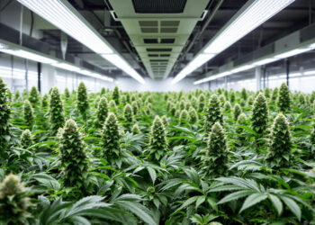 Professionelle Cannabis-Anbauanlage unter LED-Beleuchtung in Deutschland