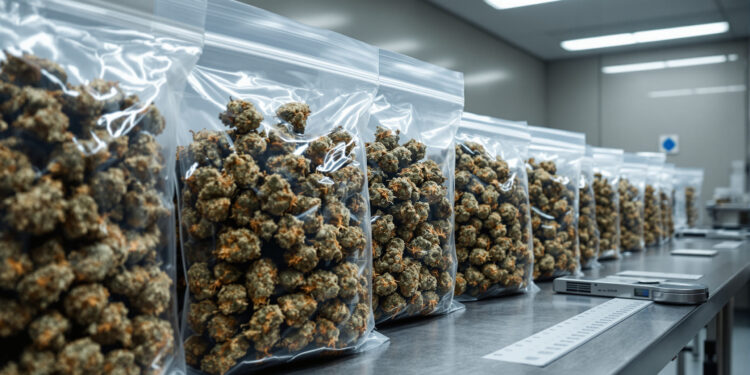 Sichergestelltes Cannabis in Beweismittelbeuteln auf Untersuchungstisch