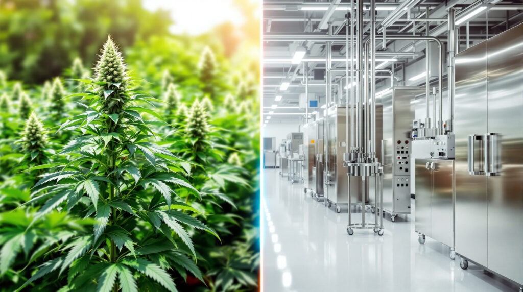 Übergang zwischen landwirtschaftlichem Anbau und pharmazeutischer Verarbeitung von Cannabis