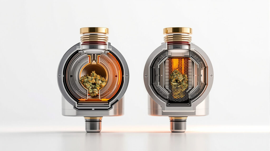 Querschnitt zweier Vaporizer-Heizkammern im Vergleich