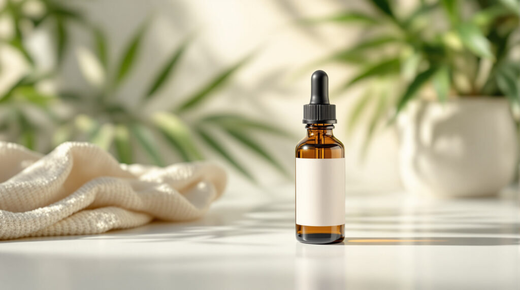 CBD-Öl-Flasche mit Pipette in medizinischer Umgebung, symbolisch für Epilepsie-Therapie mit Cannabis